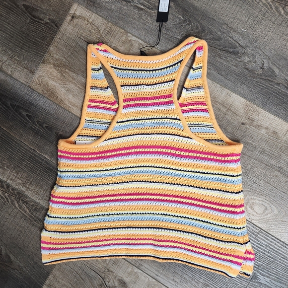 bobi BLACK Multicolored Striped Crochet Halter Top M Boho Grandmacore - Picture 3 of 9